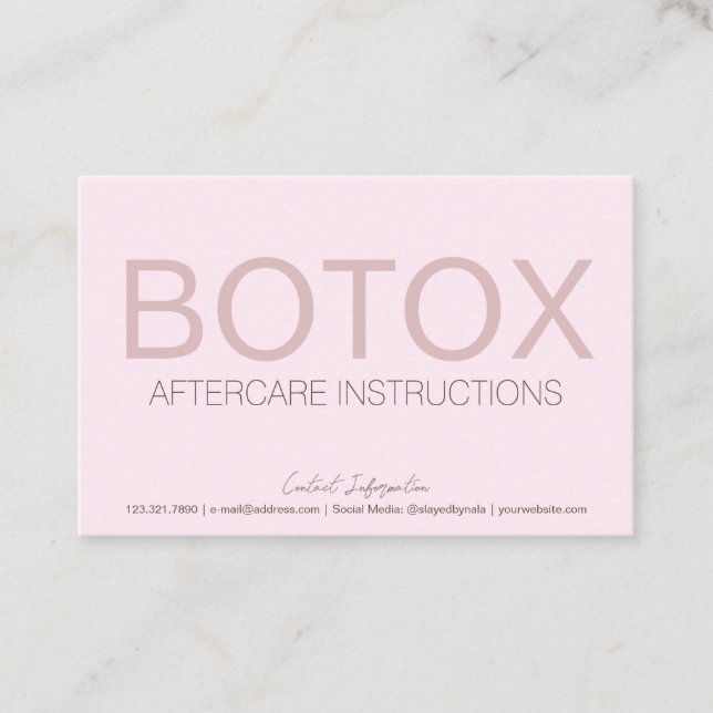 Anleitung für den rosa Botox-Filler Visitenkarte (Vorderseite)