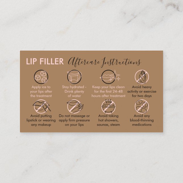 Anleitung für die braune Pink Lip Filler Aftercare Visitenkarte (Rückseite)