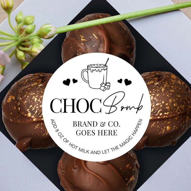 Anleitung für die heiße Kakaoschokolade-Bombe Mini Runder Aufkleber (Modern Hot Chocolate Bomb labels in a minimalist black & white design)