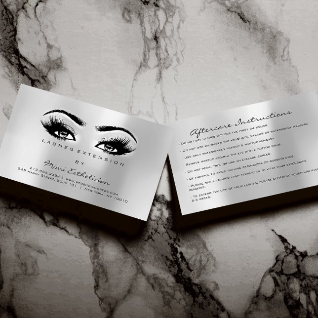 Anleitung für die Nachsorge Lashes Visitenkarte (Aftercare Instructions Lashes Extension Gray Business Card)