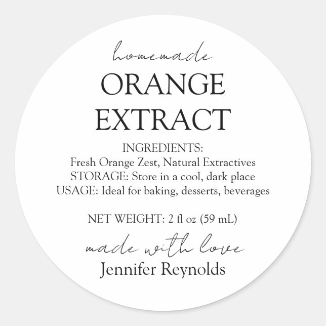 Anleitung für hausgemachte Orange Extract Flaschen Runder Aufkleber (Vorderseite)