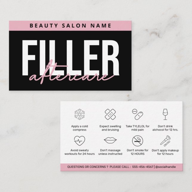 Anleitung für Lip Filler Botox Aftercare Visitenkarte (Vorne/Hinten)