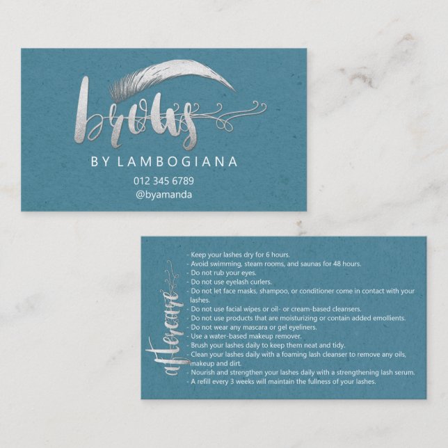 Anleitung zur Aftercare Brow Microblading Blue Gra Visitenkarte (Vorne/Hinten)