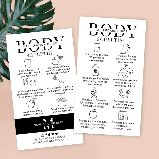 Anleitung zur Körpermodellierung vor und nach der  Visitenkarte (Body contouring treatment before and aftercare instructions cards for body shaping and sculpting)