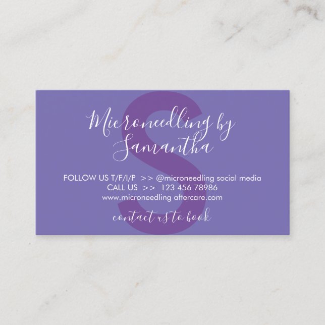 Anleitung zur lila Lilac Microneedling Aftercare Visitenkarte (Vorderseite)