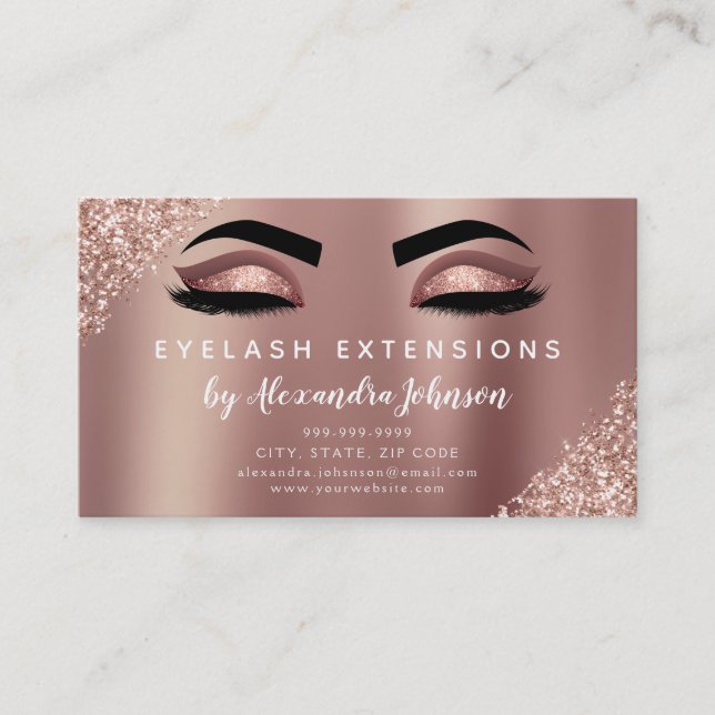 Anleitung zur Nachsorge Eyelashes Rose Gold Visitenkarte (Vorderseite)