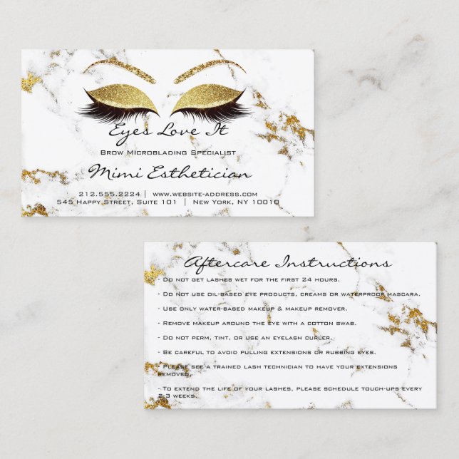 Anleitung zur Nachsorge Lash Extension Gold Marble Visitenkarte (Vorne/Hinten)