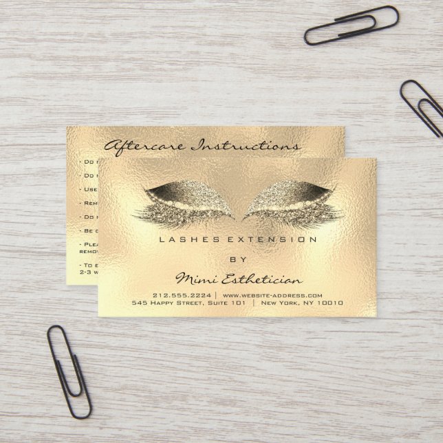 Anleitung zur Nachsorge Lashes Metallic Gold Visitenkarte (Vorderseite/Rückseite Beispiel)