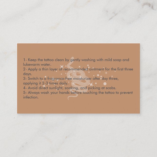 Anleitung zur Schlange Tattoo Aftercare Visitenkarte (Rückseite)