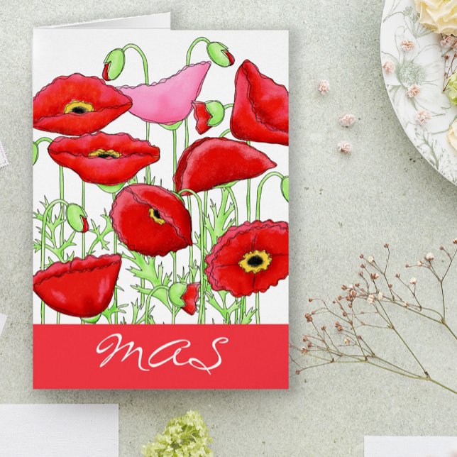 Anleitungen für Rosa Mohnblumen-Blume Monogramm (Monogram personalized note cards with the every beautiful poppy make a beautiful statement or gift.)