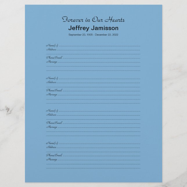 Anmeldung für das Memorial Book Filler Seite 4 Nam (Vorderseite)