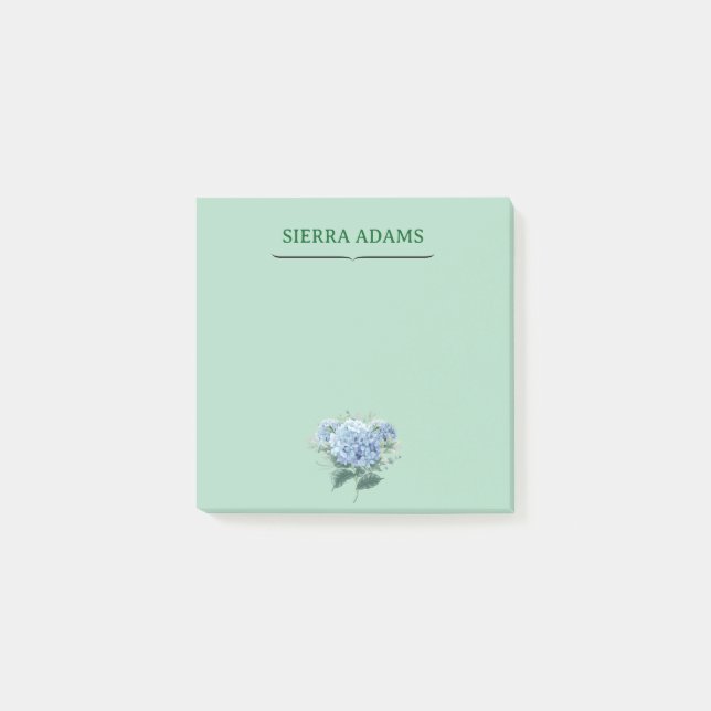 Anmerkungen: Hydrangea Floral on Mint Green Post-it Klebezettel (Vorderseite)