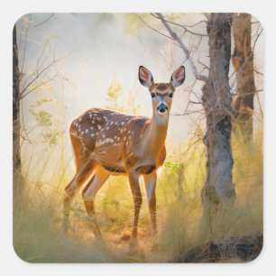Anmutige Hirsche im Wald Naturdesign Quadratischer Aufkleber