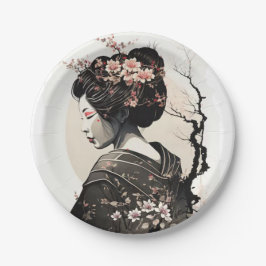 Anmutige japanische Geisha - Pappteller