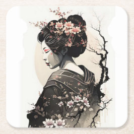 Anmutige japanische Geisha - Rechteckiger Pappuntersetzer