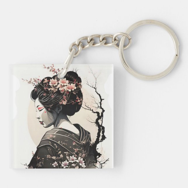 Anmutige, japanische Geisha -  Schlüsselanhänger (Rückseite)