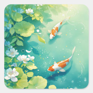 Anmutige Koi in einem ruhigen Teich Quadratischer Aufkleber