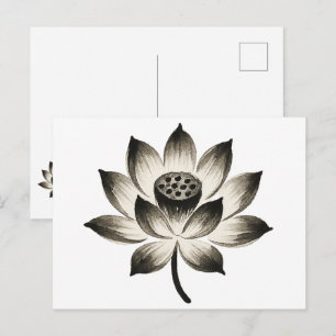 Anmutige Lotus – Tuschepinsel-Blumendesign auf Postkarte