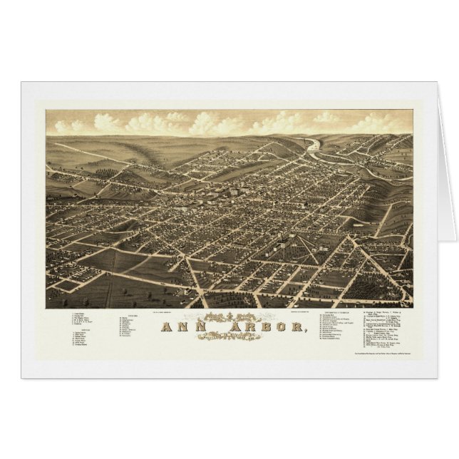 Ann Arbor, carte panoramique de MI - 1880 (Devant horizontal)
