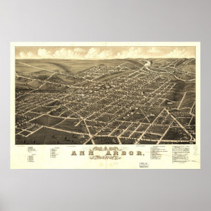 Ann Arbor Michigan 1880 Antique Panorama Karte Poster