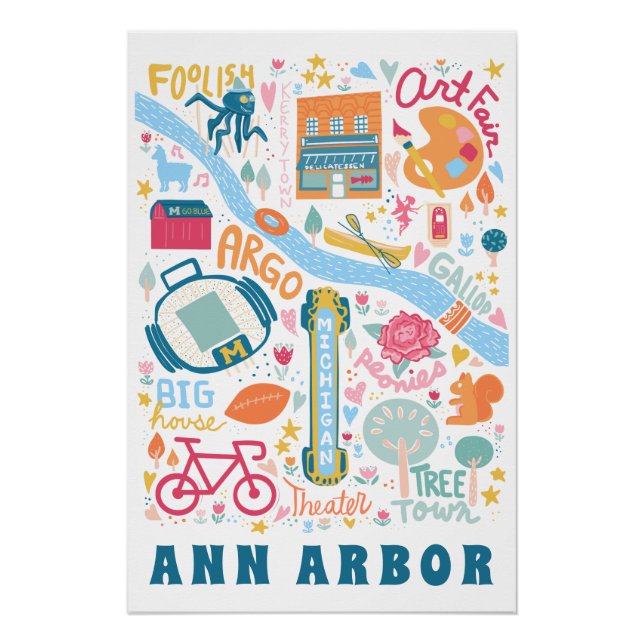 Ann Arbor Michigan Karte Favoritenthemen Poster (Vorderseite)