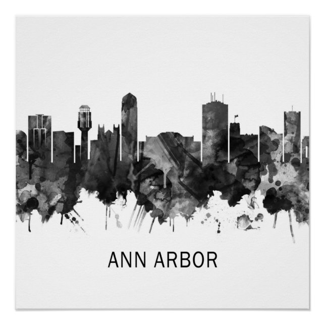 Ann Arbor Michigan Skyline BW Poster (Vorderseite)
