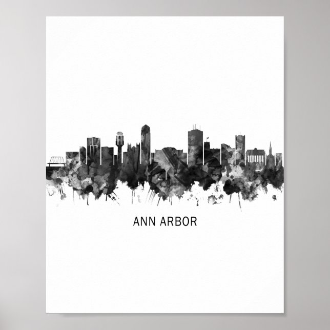 Ann Arbor Michigan Skyline BW Poster (Vorne)