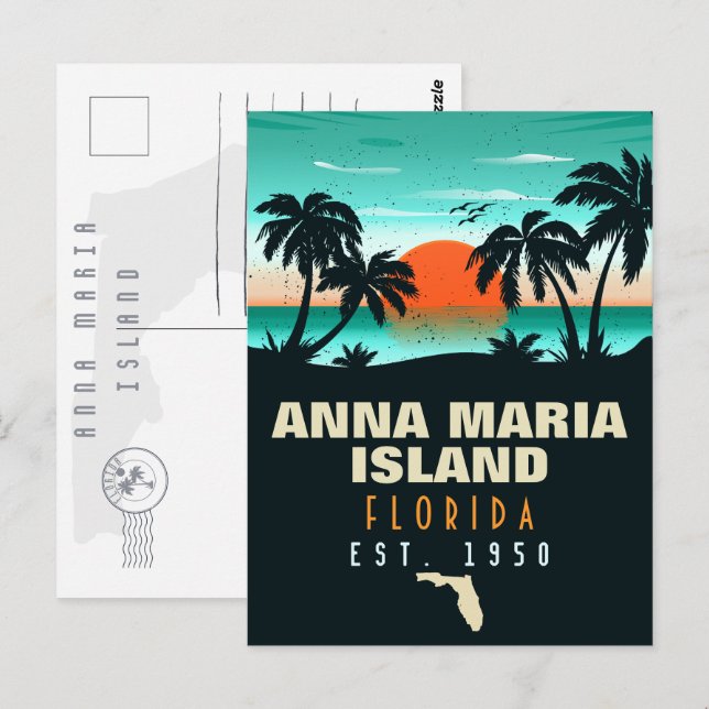 Anna Maria Insel Florida Beach Retro Sunset 60er Postkarte (Vorne/Hinten)