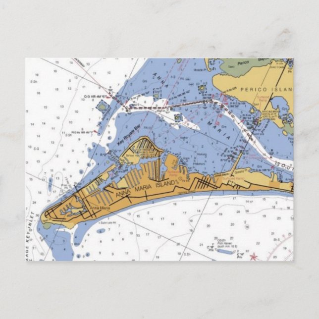 Anna Maria Island Florida Nautic Chart Postcard Postkarte (Vorderseite)