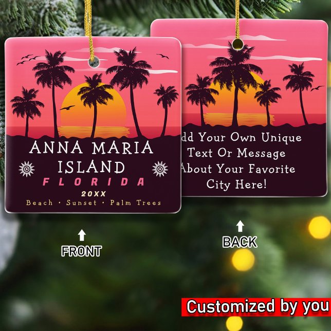 Anna Maria Island Florida Retro Sunset Palmen Tree Keramikornament (Von Creator hochgeladen)