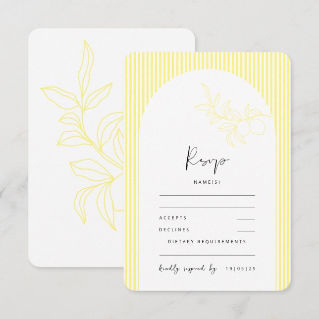 ANNA Moderne italienische Lemon Stripes RSVP Karte (Vorne/Hinten)