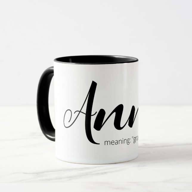 ANNA Name bedeutet minimale moderne schwarze Textm Tasse (Vorderseite Links)