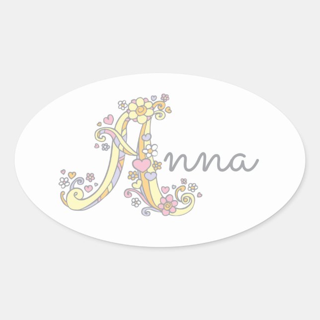 Anna oder Ihr Name, beginnend mit einem Label Ovaler Aufkleber (Vorderseite)