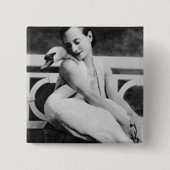 Anna Pavlova mit ihrem Haustierschwan Jack, c.1905 Button (Vorderseite)