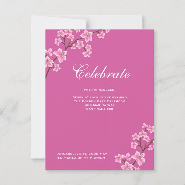 Annabelle Pink Blüten Bat Mitzvah Empfang Einladung (Vorderseite)