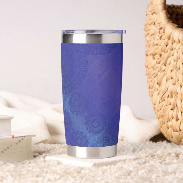 Annahme | Blue Indigo Violet Boho Medallions Thermobecher (Wohnzimmer)