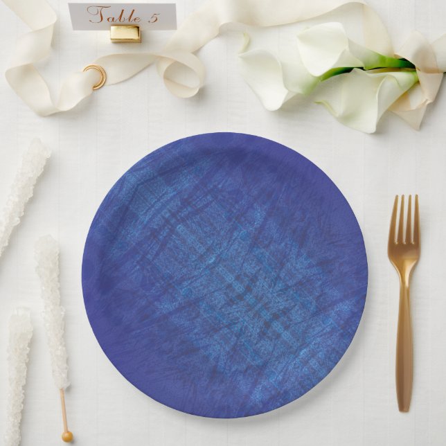 Annahme | Blue Indigo Violet Shibori Muster Pappteller (Hochzeit)