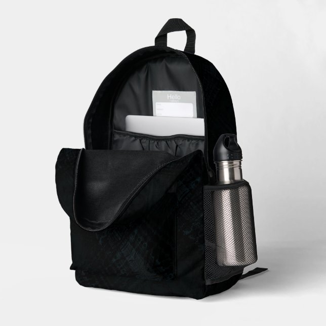 Annahme | Dark Shibori Texture Bedruckter Rucksack (Rückseitige Ecke links (Offen) )
