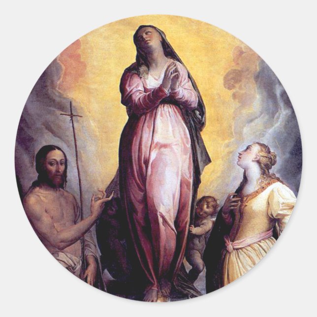 Annahme der Jungfrau Mary Runder Aufkleber (Vorderseite)