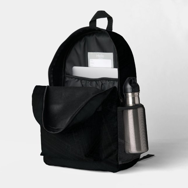 Annahme | Dunkle Gothic Textur Bedruckter Rucksack (Rückseitige Ecke links (Offen) )