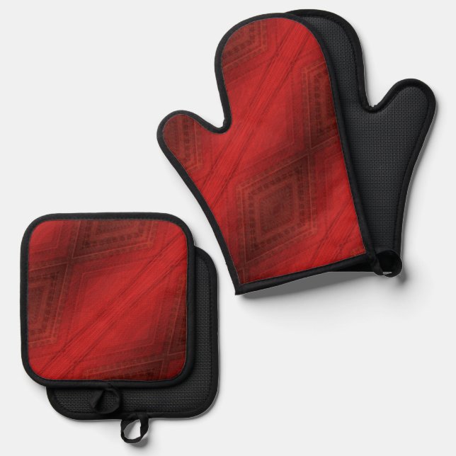 Annahme | Red Eclectic Boho Pattern Ofenhandschuh & Topflappen-Set (Vorderseite/Rückseite)