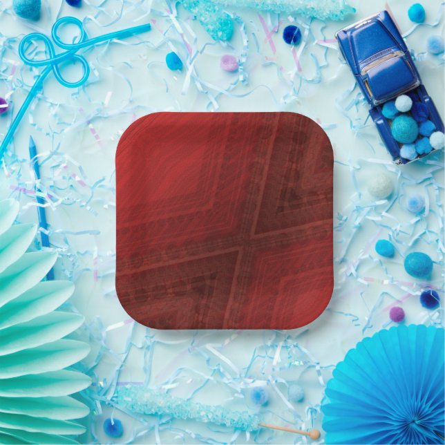 Annahme | Red Eclectic Boho Pattern Pappteller (Party)