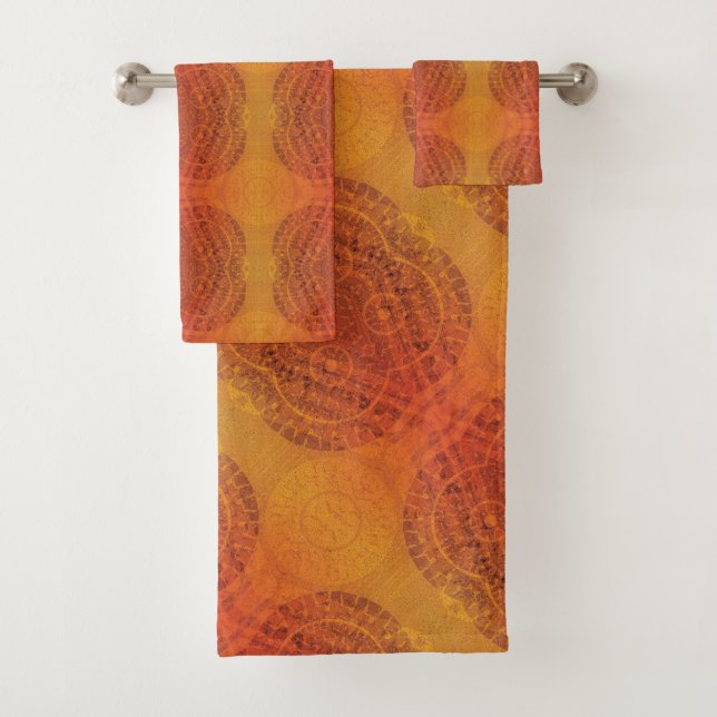 Annahme | Red Orange Yellow Boho Medallions Badhandtuch Set (Insitu)