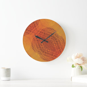 Annahme   Red Orange Yellow Boho Medallions Große Wanduhr