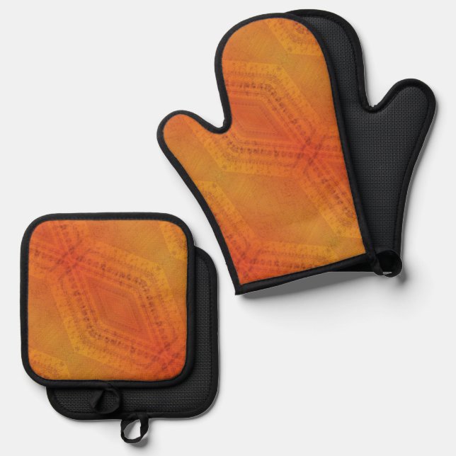 Annahme | Red Orange Yellow Shibori Muster Ofenhandschuh & Topflappen-Set (Vorderseite/Rückseite)
