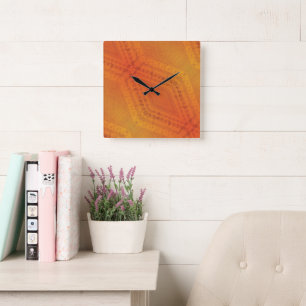 Annahme   Red Orange Yellow Shibori Muster Quadratische Wanduhr