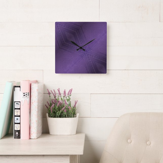 Annahme | Violet Eclectic Boho Pattern Quadratische Wanduhr (Lesesaal)