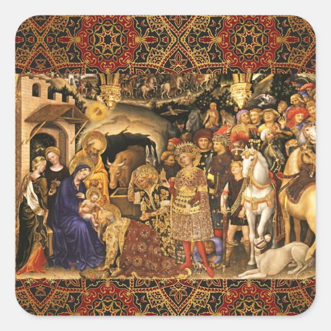 ANNAHME VON MAGI Gentile Da Fabriano, Weihnachten Quadratischer Aufkleber (Vorderseite)