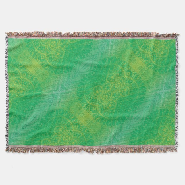 Annahme | Yellow Green Blue Boho Medallions Decke (Vorderseite)