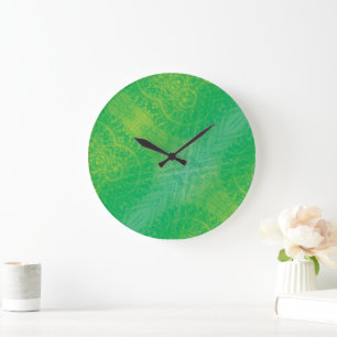 Annahme   Yellow Green Blue Boho Medallions Große Wanduhr